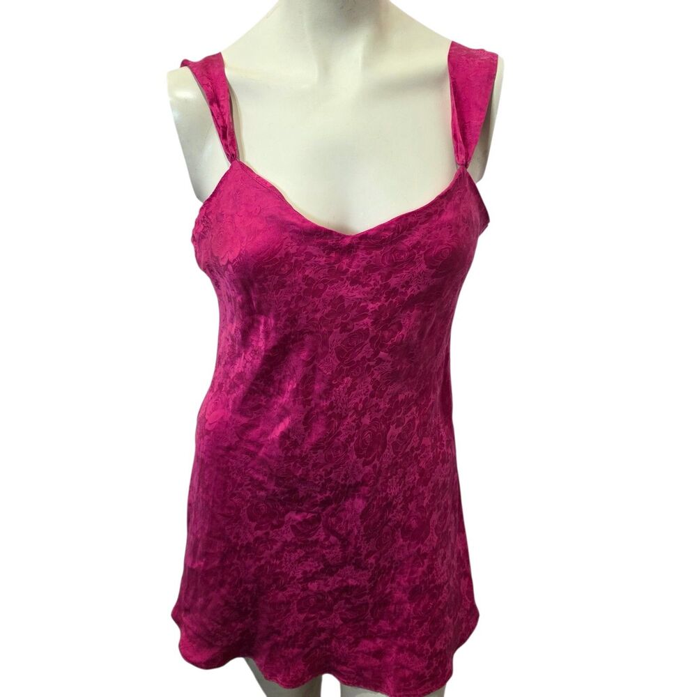 Vintage Silk Camisole Top Pink Floral Jacquard Slip Tank Lingerie M